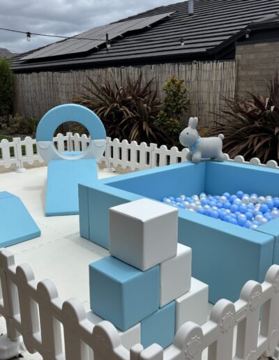 Bluie & White soft play hire setup for a children’s birthday party in Adelaide