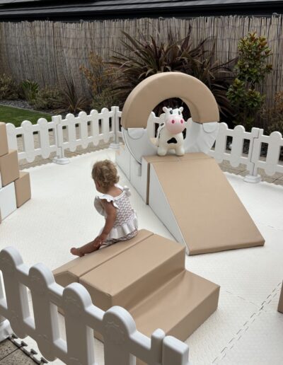 Beige & White soft play hire setup for a children’s birthday party in Adelaide