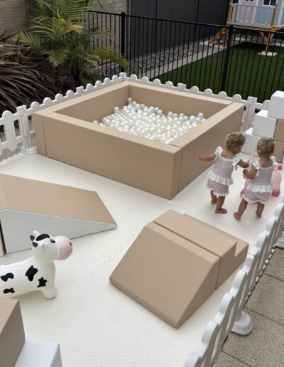 Beige & White soft play hire setup for a children’s birthday party in Adelaide