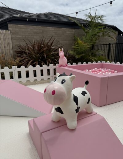 Pink & White soft play hire setup for a children’s birthday party in Adelaide