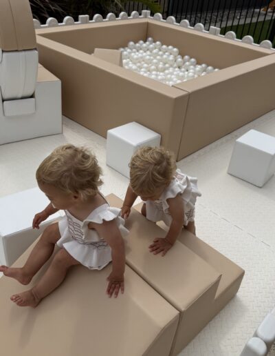 Beige & White soft play hire setup for a children’s birthday party in Adelaide